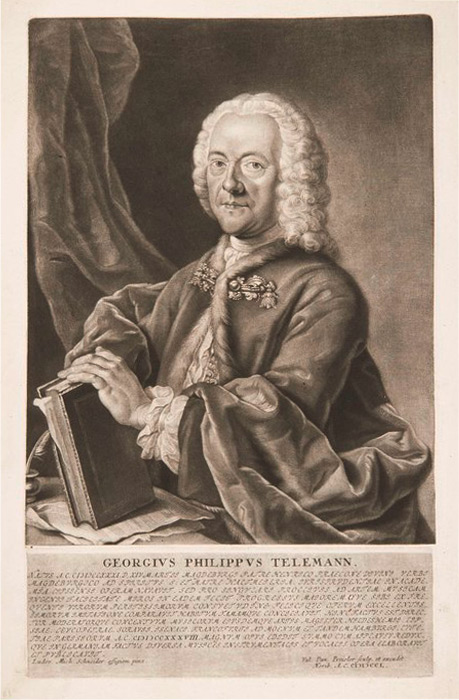 Illu_Telemann_sepia Telemann Kupferstich von Georg Lichtensteger ca. 1745